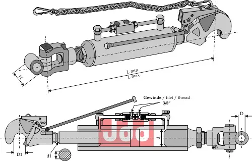 Hydraulisk topstang m. klo og kryssledd - JDD Utstyr