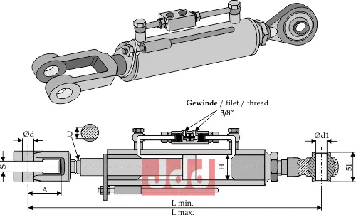 Hydraulisk spindel med gaffel og kule - JDD Utstyr
