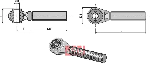Toppstags ende med kule  M30X3,5 - JDD Utstyr