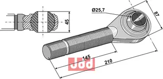 Herdede topplenker M36x4 M36x4, 145 mm lengde, kategori II