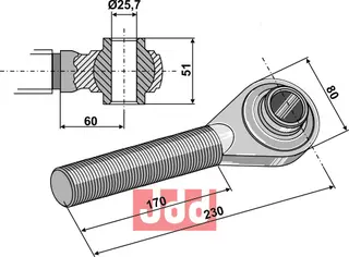 Overlenke M40x3 Mål: 230mm, 170mm lengde