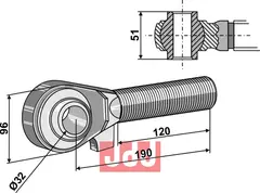 Toppstags ende med kule  M42x3 - 120