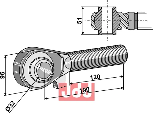 Toppstags ende med kule  M42x3 - 120 - JDD Utstyr