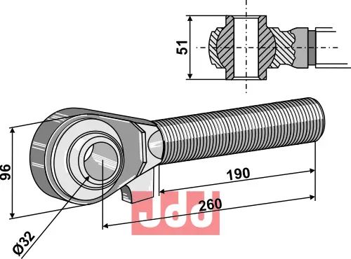 Toppstags ende med kule  M42x3 - 190 - JDD Utstyr