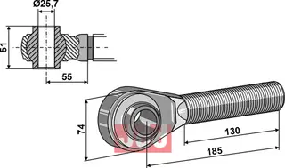 Herdet overlenke M27x3 Ballhøyde 51, lengde 130