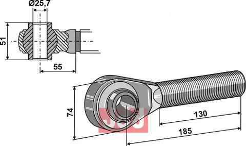 Herdet overlenke M27x3 Ballhøyde 51, lengde 130