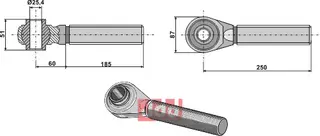 Herdet topplenke M36x3 Ballhøyde 51, lengde 185