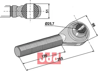 Overlenke M36x4 Ball end 51mm, lengde 190mm