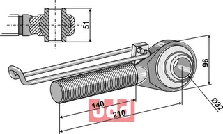 Overlenke M42x3 - Ukjent merke Mål: 140 mm lengde, 32 mm hull