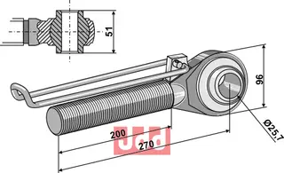 Overlenke M42x3 til ukjent merke Mål: 200mm, 25,7mm hull