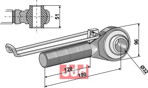 Toppstags ende med kule  M42x3 - 120 - JDD Utstyr