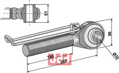 Toppstags ende med kule  M42x3 - 190