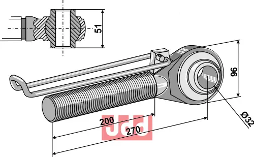 Toppstags ende med kule  M42x3 - 200 - JDD Utstyr