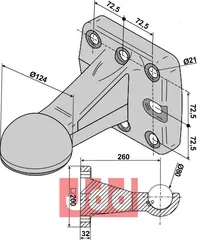 Trekk-kule med T&#220;V godkjenning &#216; 124mm lengde 260mm, max 4 tonn trykk