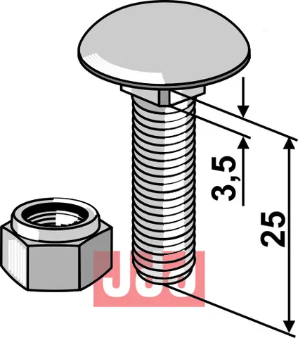 Bræddebolt M10x25 - 8.8 m. Låsemutter