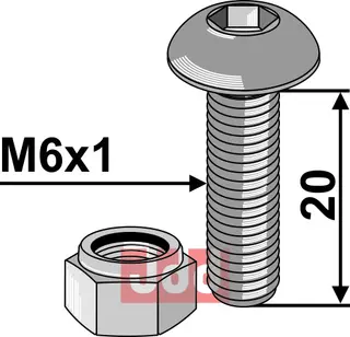 Umbracobolt M6x1x20 - 10.9 m. Låsemutter