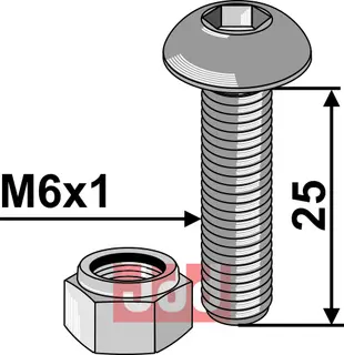 Umbracobolt M6x1x25 - 10.9 m. Låsemutter