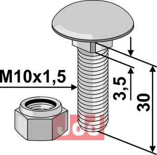 Bræddebolt M10x1,5x30 m. Låsemutter