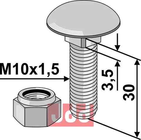 Bræddebolt M10x1,5x30 m. Låsemutter