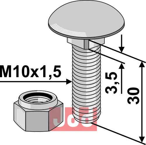 Bræddebolt M10x1,5x30 m. Låsemutter - JDD Utstyr