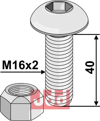Umbracobolt M16x2x40 - 10.9m. Låsemutter - JDD Utstyr