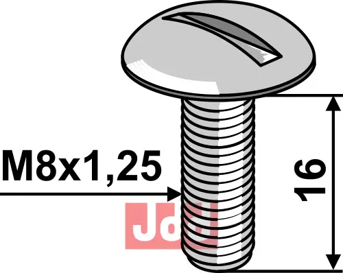 Bræddebolt M8x1,25x16 - 8.8 galvanisert - JDD Utstyr