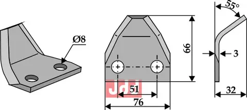 Fôrblanderkniver til Gilioli L 66 mm - B 76 mm - Ø8 mm