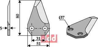 Fôrblanderkniv til Sgariboldi L:80mm, T:5mm, B:51mm