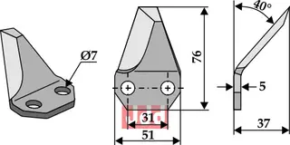 Fôrblanderkniv til Sgariboldi Lengde 76 mm, tykkelse 5 mm