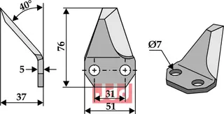 Fôrblanderkniv til Sgariboldi Lengde 76 mm, hull 7 mm