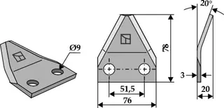 Fôrblanderkniver til Marmix Ø9 x 78 mm - Radius 20°