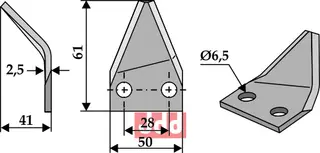 Fôrblanderkniv til Luclar L 610 x B 50 x T 2,5 mm