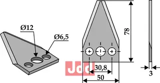Fôrblanderkniv til Strautmann Lengde 78 mm, hullavstand 30,8 mm