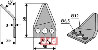Fôrblanderkniv til Strautmann Lengde 68 mm, tykkelse 3 mm