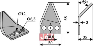 Fôrblanderkniv til Strautmann L: 68 mm, B: 50 mm, Ø6,5