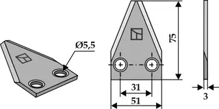 Fôrmikserkniv hull 5,5, avst. 31