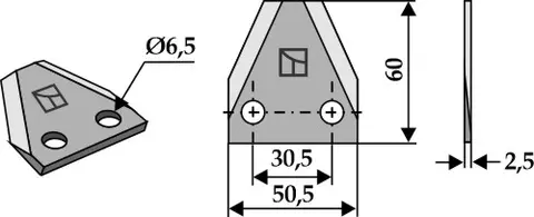 Fôrmikserkniv hull 6,5, avst. 30,5