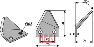 Fôrblanderkniv til Seko L70 x B76 mm, hull Ø6,5 mm