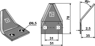 Fôrblanderkniver til Luclar Lengde 70mm, Ø-hull 6,5mm