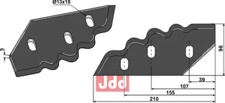 Fôrblanderkniv venstre til Sgariboldi Hole: 13x18, Lengde: 210mm