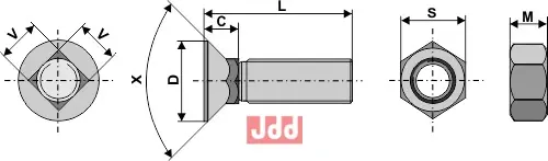 Plogbolt 7/16" UNC x 28 med Mutter - JDD Utstyr