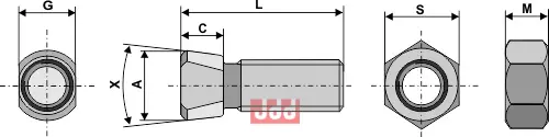 Plogbolt 7/16''UNCx32 med Mutter Skjold 