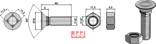 Plogbolt 7/16''UNFx40 - 8.8 m. Mutter 