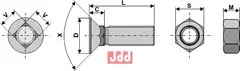 Plogbolt 7/16" UNC x 45 med Mutter