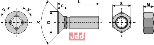 Plogbolt 7/16" UNC x 45 med Mutter - JDD Utstyr