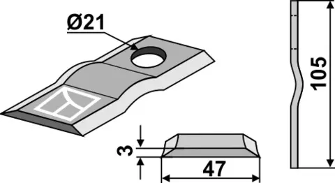 Slåmaskinkniv 105x47 hull 21, tykk. 3