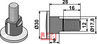 Knivbolt M12x1,75x24 - 12.9 Kuhn