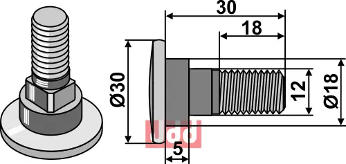 Knivbolt M12x1,75x30 - 12.9 - JDD Utstyr