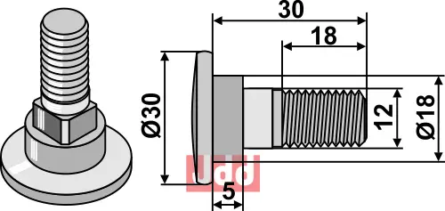 Knivbolt M12x1,75x30 - 12.9 - JDD Utstyr