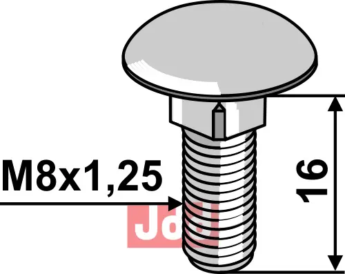 Bræddebolt M8x1,25x16 - 8.8 galvanisert - JDD Utstyr